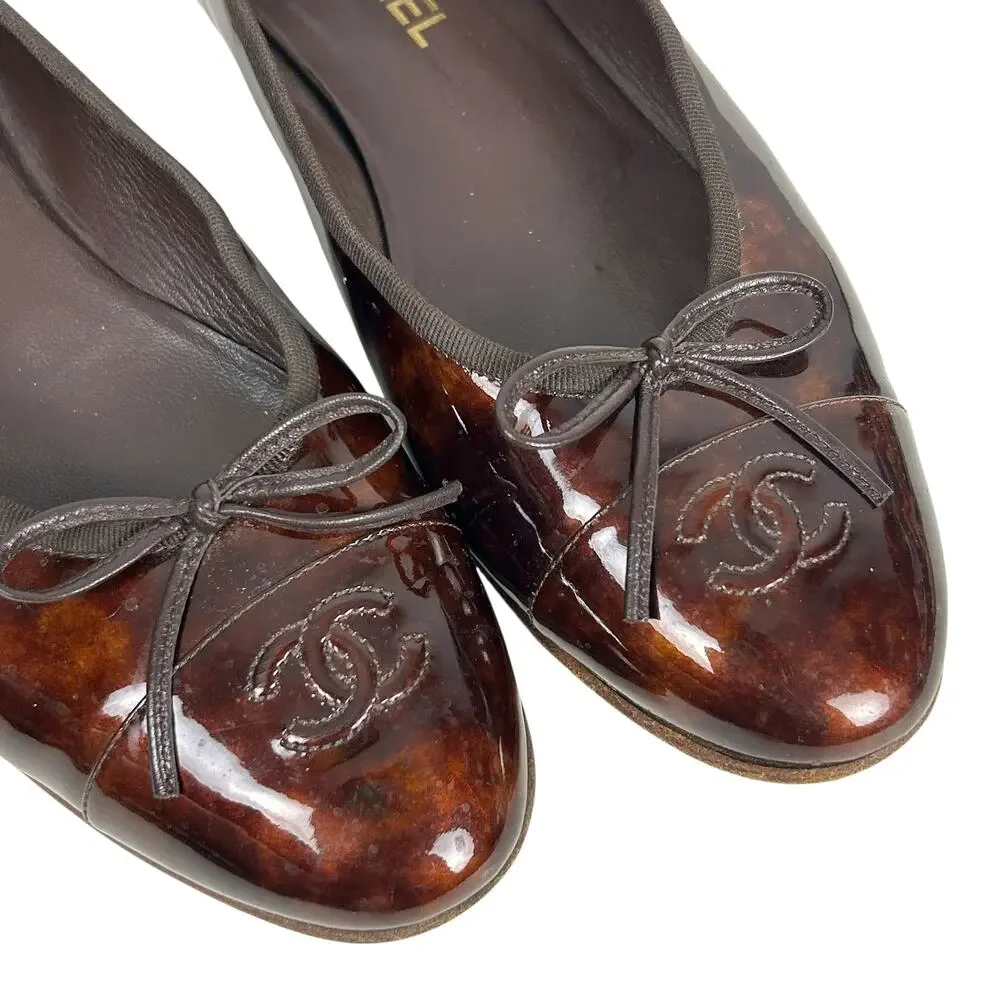 Chanel Tortoise Shell Brown CC Monogram Slip On Ballet Flats 42 12 - Picture 4 of 9